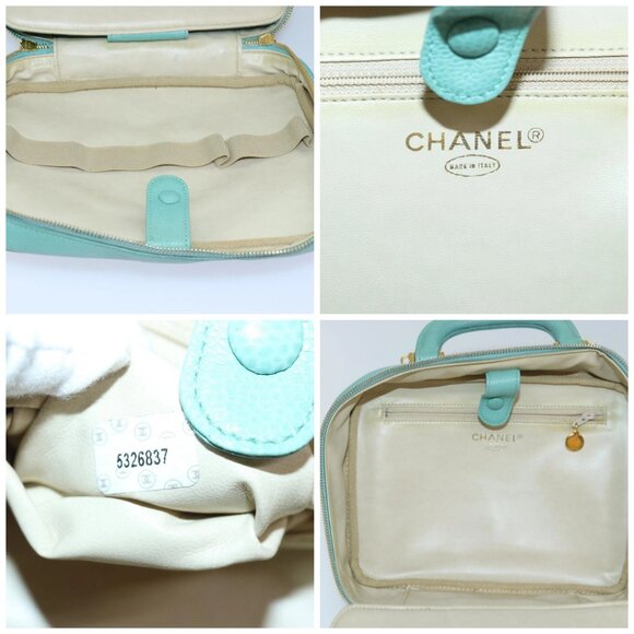 CHANEL Vanity COCO Mark Hand Bag Calf Skin Emerald Green CC Auth - Picture 15 of 16